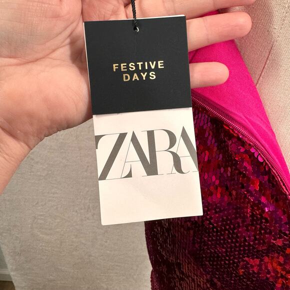 NWT Zara Womens Striped Sequin Dress Pink Red Mini Blogger Fave Cocktail Size S - Picture 13 of 16